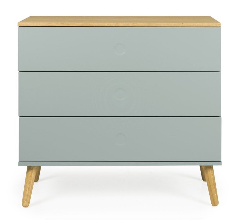 Design Italie Commode 3 tiroirs laqué vert et pieds chêne massif