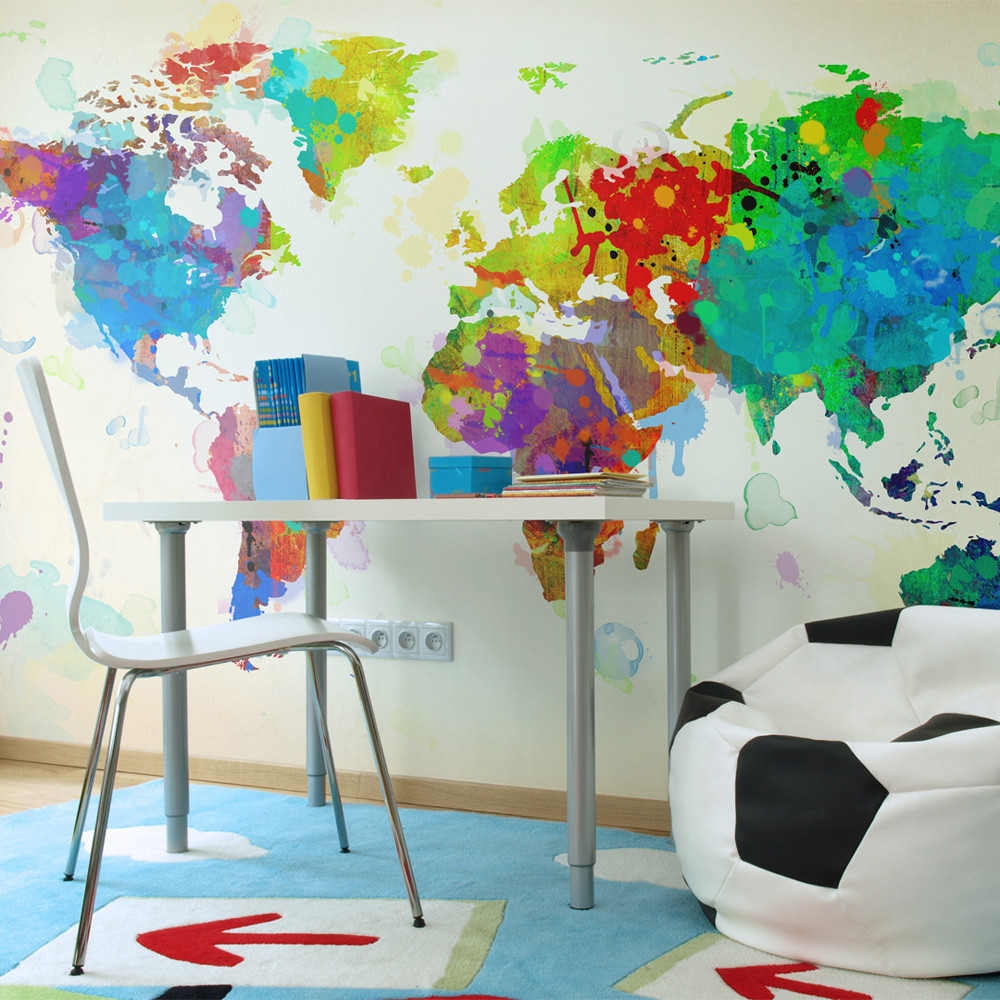 Artgeist Papier Peint Paint Splashes Map Of The World Taille L 450 X