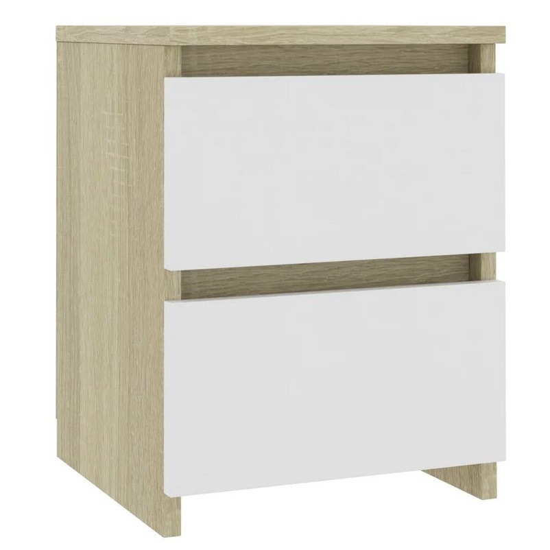 Home Table de chevet 2 tiroirs bois chêne clair et blanc Ricio