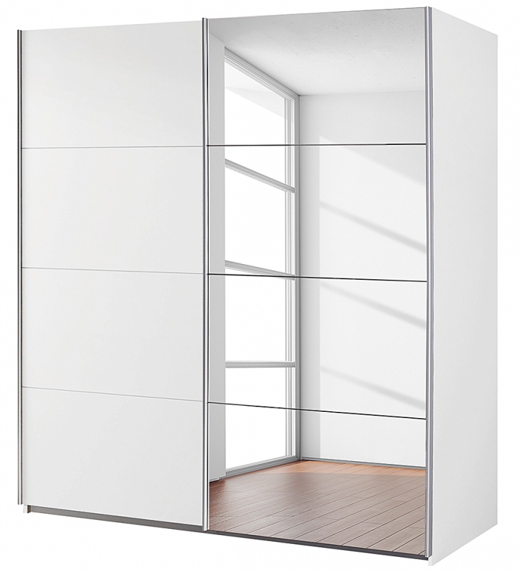 Mobel Select Armoire 2 Portes Coulissantes 1 Miroir 1 Blanc Alpin Balto 136 Modele L 136 Cm H 197 Cm Lestendances Fr