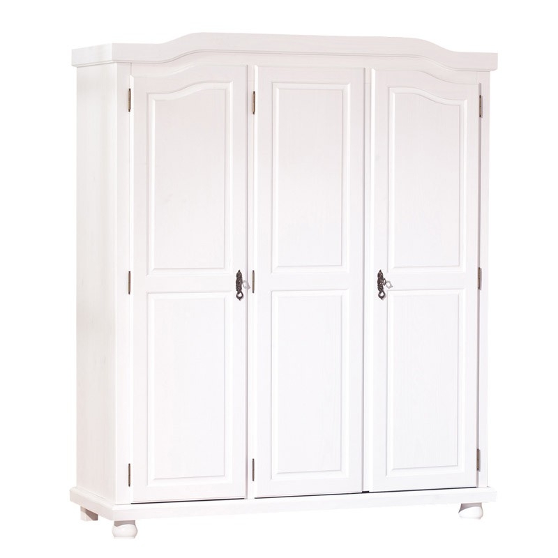 Armoire 3 Portes Pin Massif Vernis Blanc Batiste 150 Cm Lestendances Fr