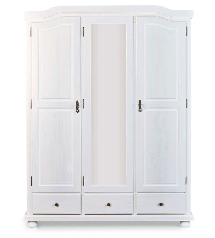 Armoire Avec Miroir 3 Portes 3 Tiroirs Pin Massif Blanc Batiste Lestendances Fr