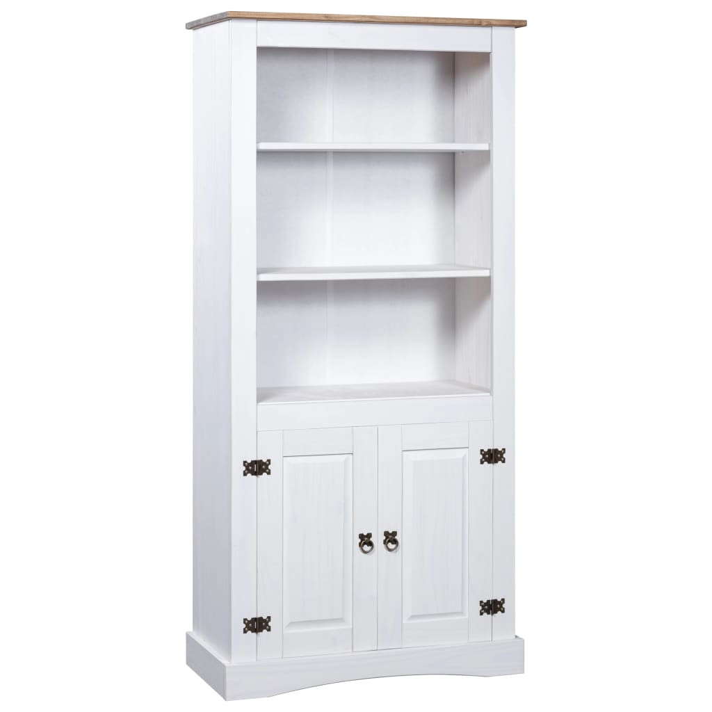 Home Armoire De Rangement Portes Tag Res Pin Massif Blanc Et Bois Clair Harrie