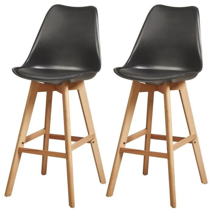 BJORN Lot de 2 tabourets de bar pieds en bois hetre massif - Revetement