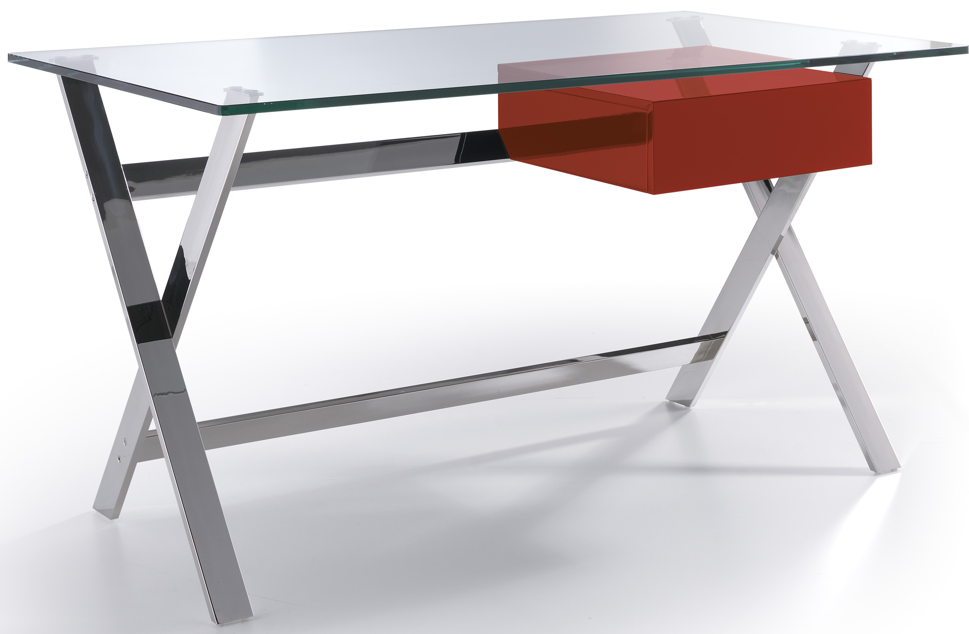 Designer Bureau Design Acier Chrome Et Verre Trempe Tiroir Laque Rouge Loa Lestendances Fr