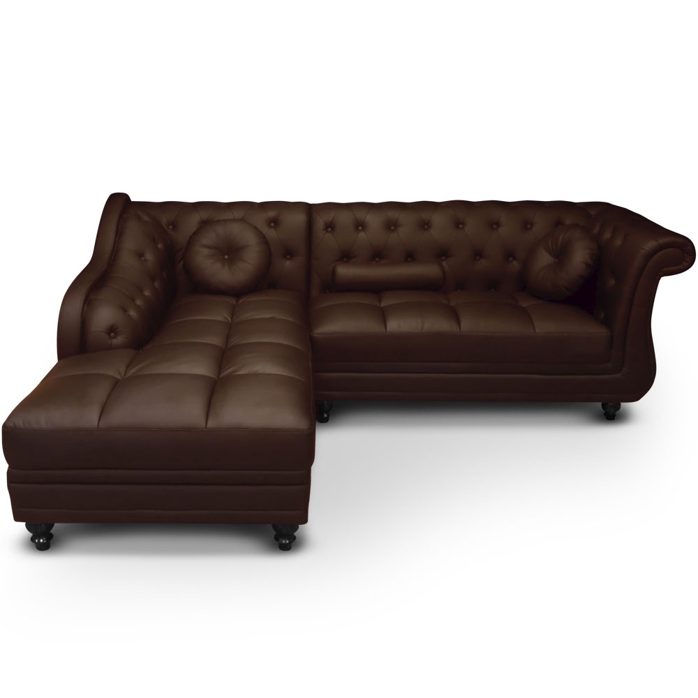 Canapé angle gauche Simili Marron Chesterfield ...