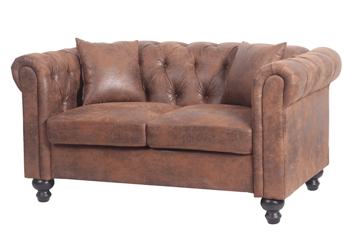 Canapé Chesterfield 2 places microfibre marron vieilli ...