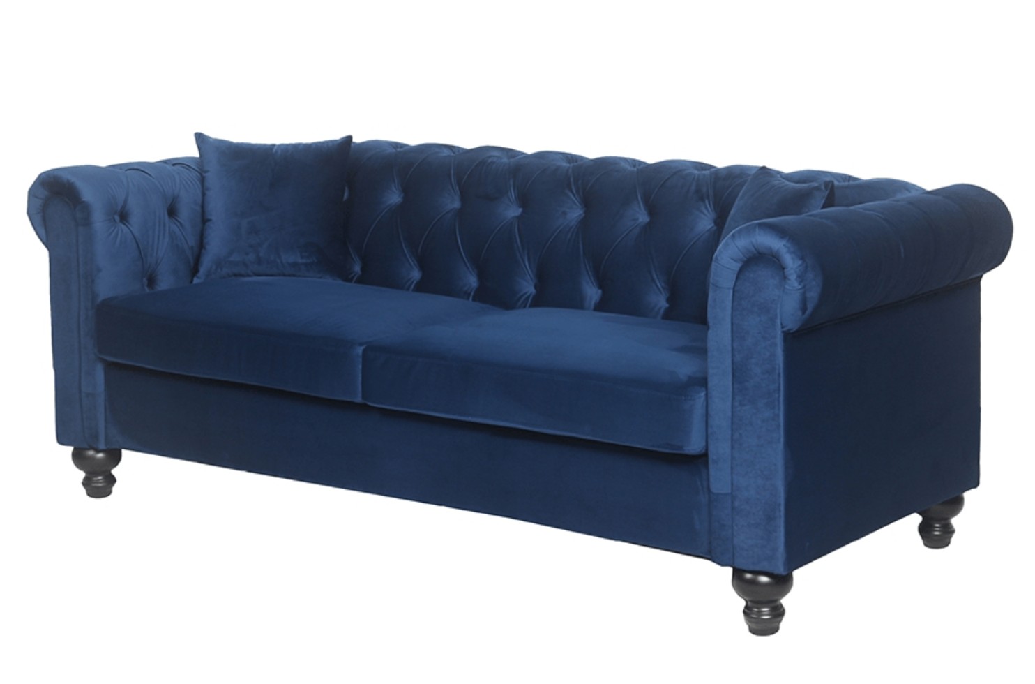 Canapé Chesterfield 3 places velours bleu British ...