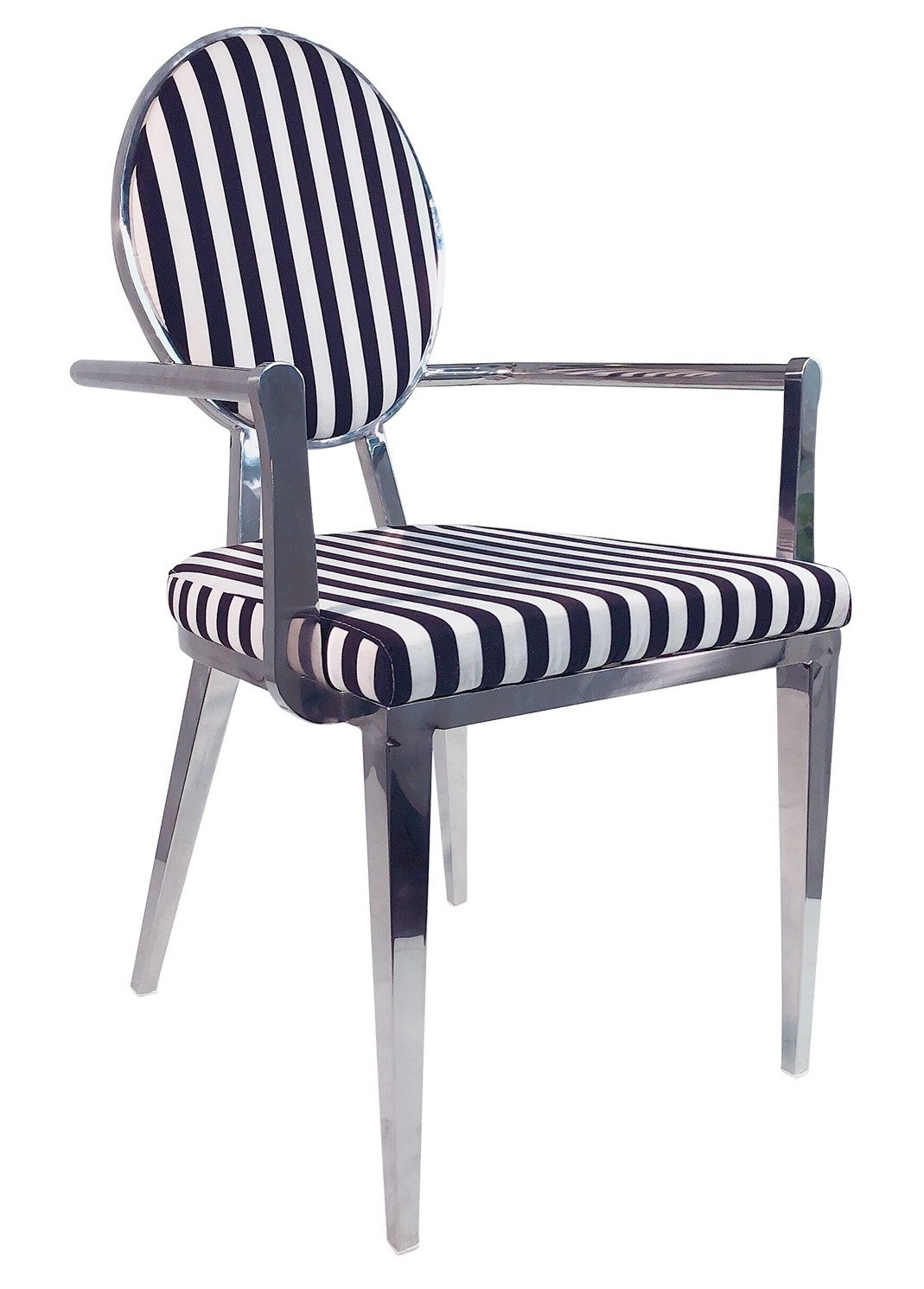 Chaise avec accoudoirs tissu noir et blanc pieds métal Nemia
