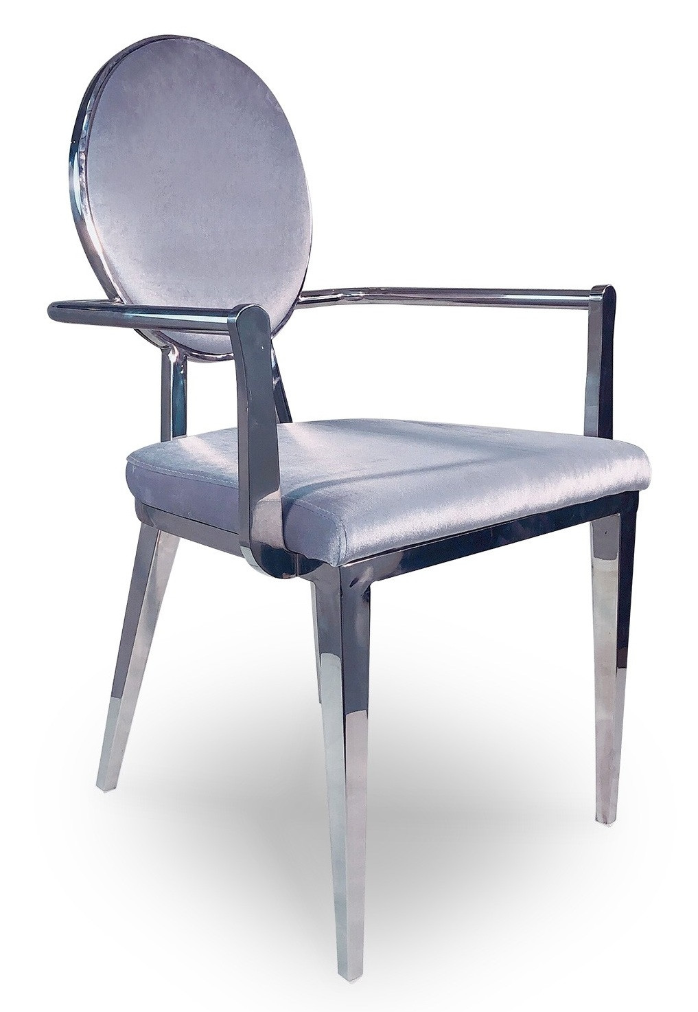 Chaise avec accoudoirs velours argenté et pieds métal Nemia  Lot de 2