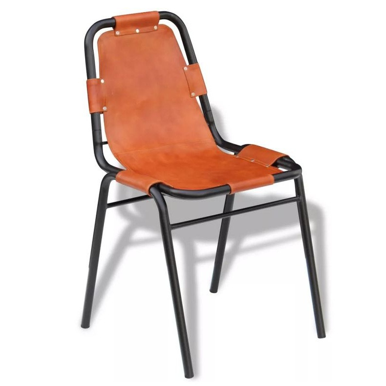 Chaise cuir marron et métal noir Varat - Lot de 2 | LesTendances.fr