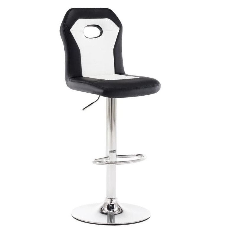 Octane  Chaise de bar simili cuir noir et blanc pied métal chromé Kix