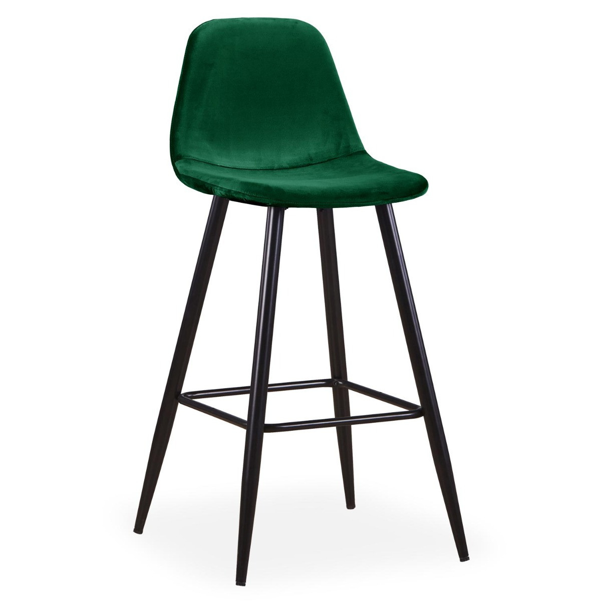 Chaise de bar velours vert et pieds métal noir Kofy  Lot de 4