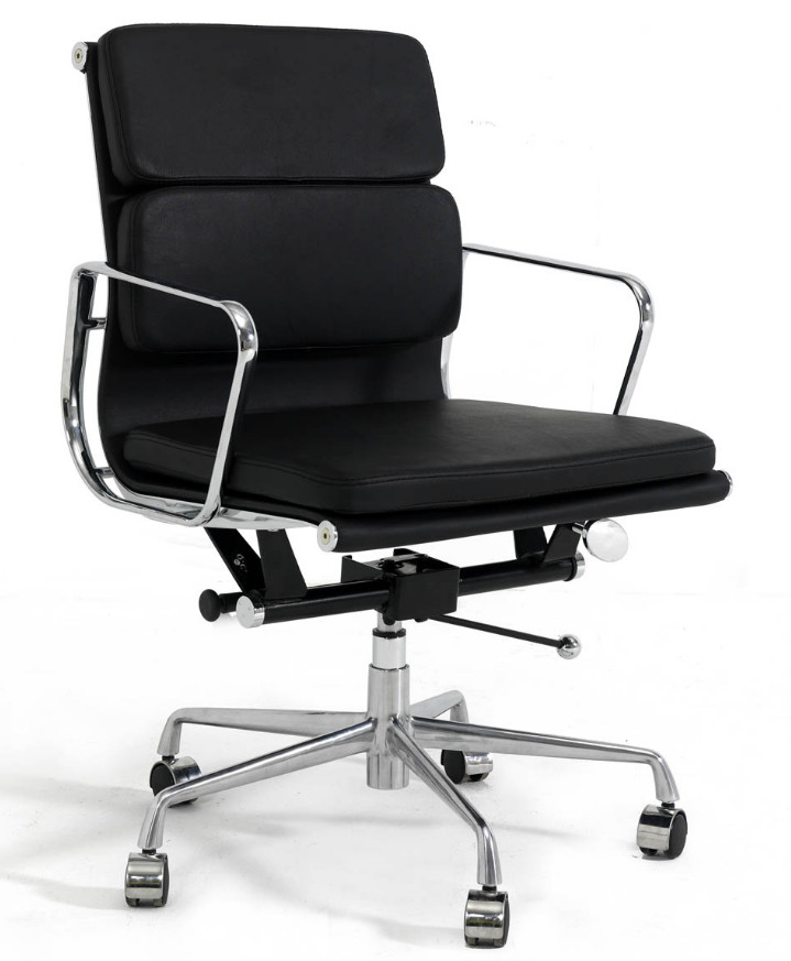 Thai Mobilier  Chaise de bureau avec accoudoirs réglable cuir noir et