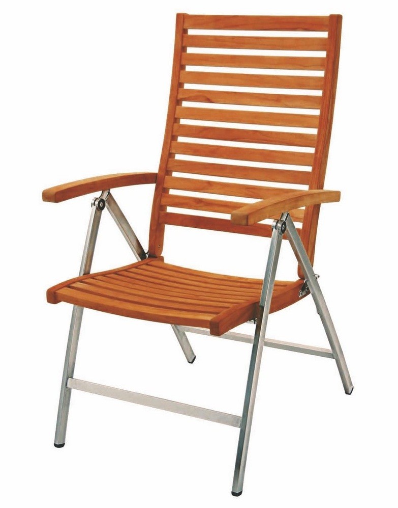 Chaise de jardin inclinable bois foncé et pieds métal Ara  LesTendances.fr