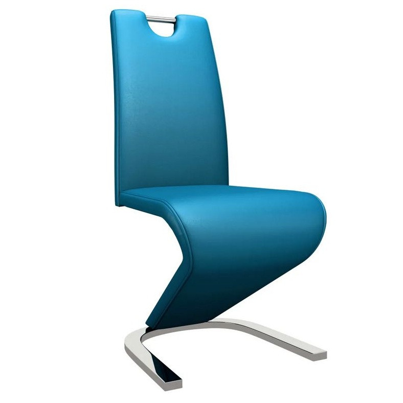 Octane - Chaise design simili cuir bleu et métal chromé ...