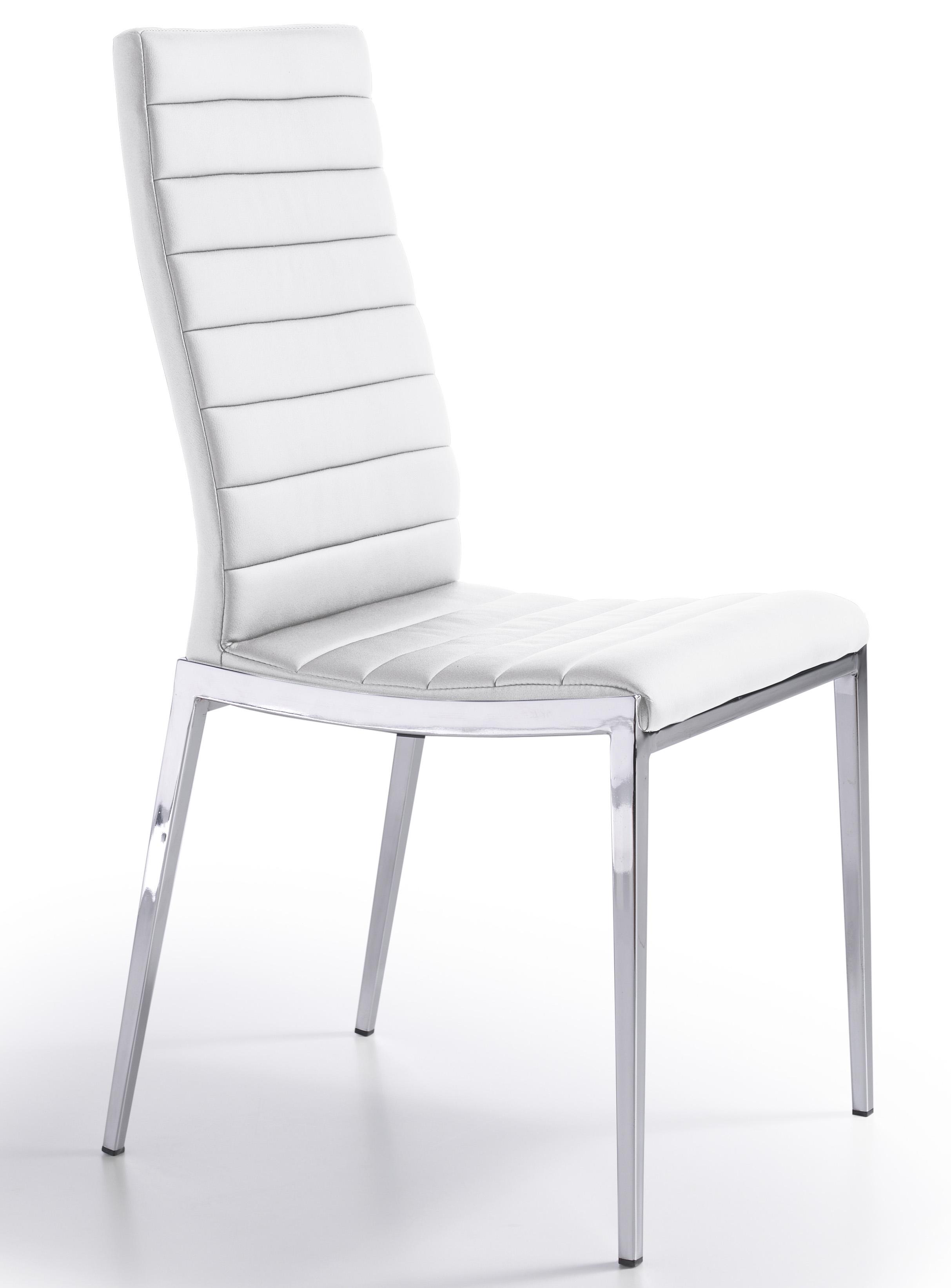 Designer  Chaise matelassée similicuir blanc et pieds acier inoxydable
