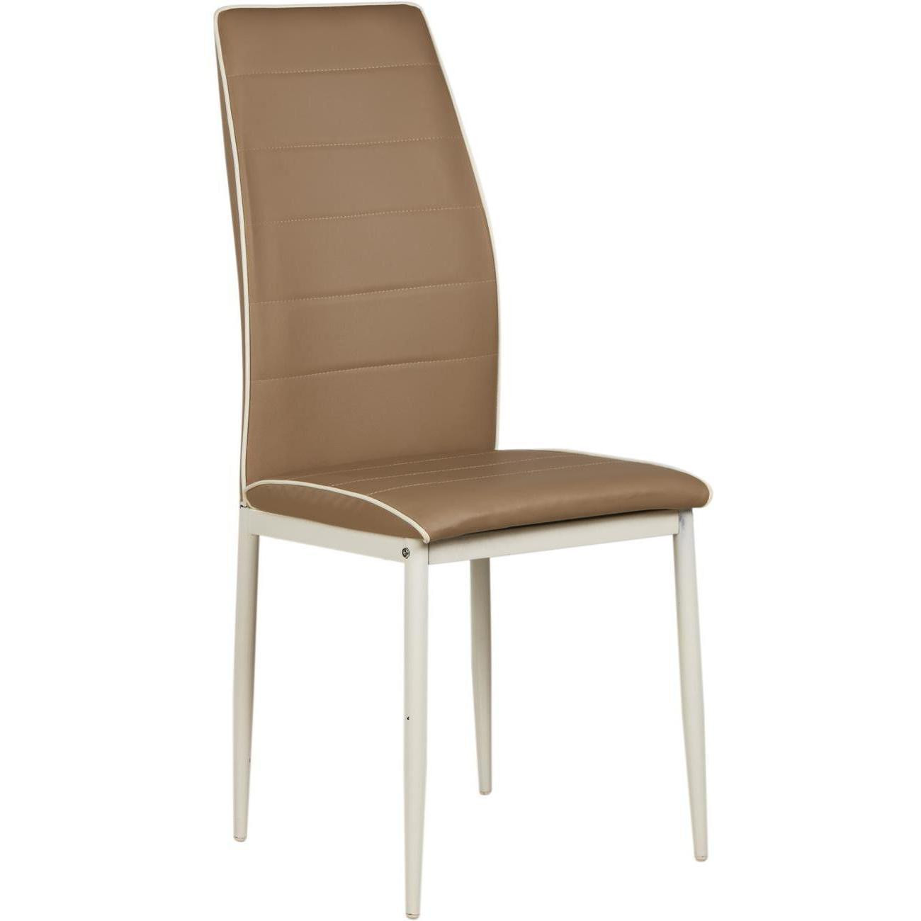 Chaise moderne similicuir marron clair et pieds métal blanc Nelia  Lot