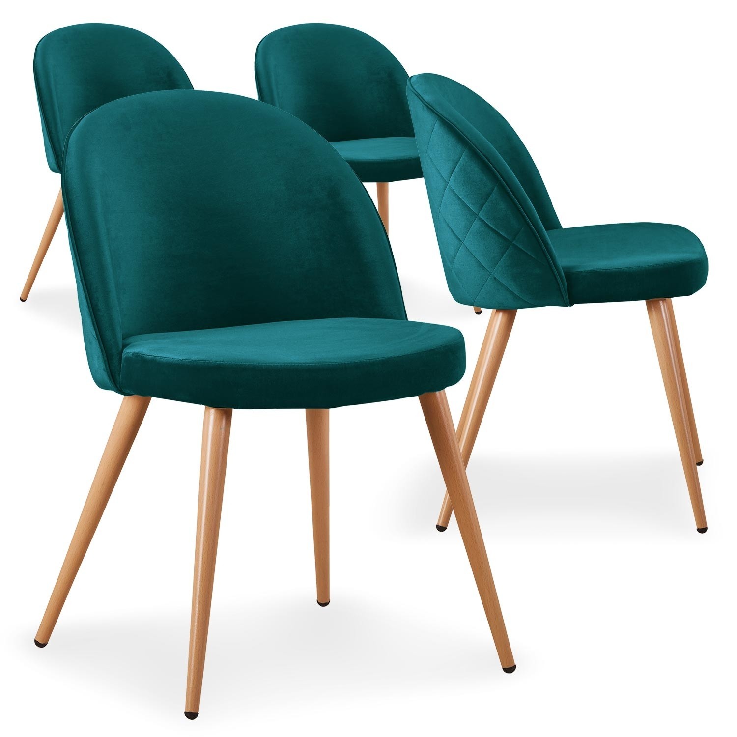 Chaise moderne velours vert et pieds métal imitation bois Skoda  Lot