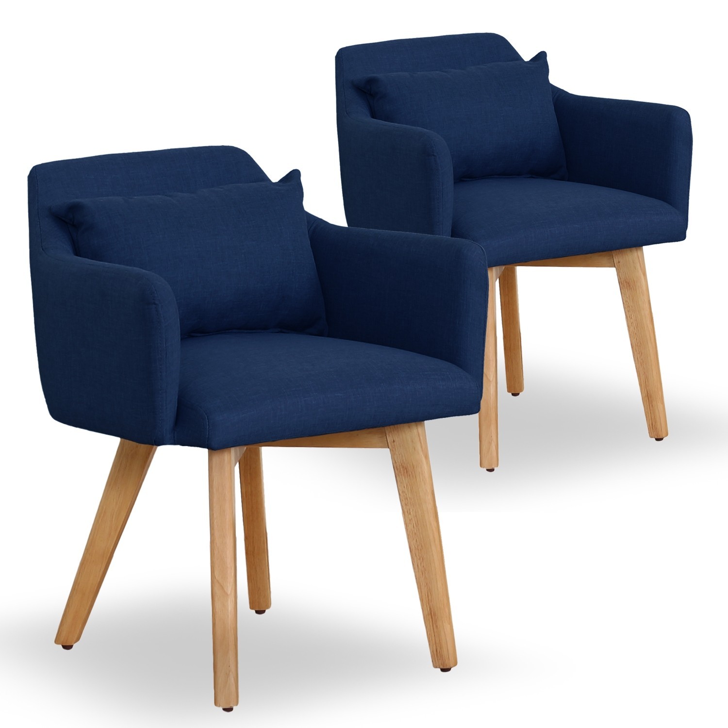 Chaise scandinave avec accoudoir tissu bleu Kendi  Lot de 2