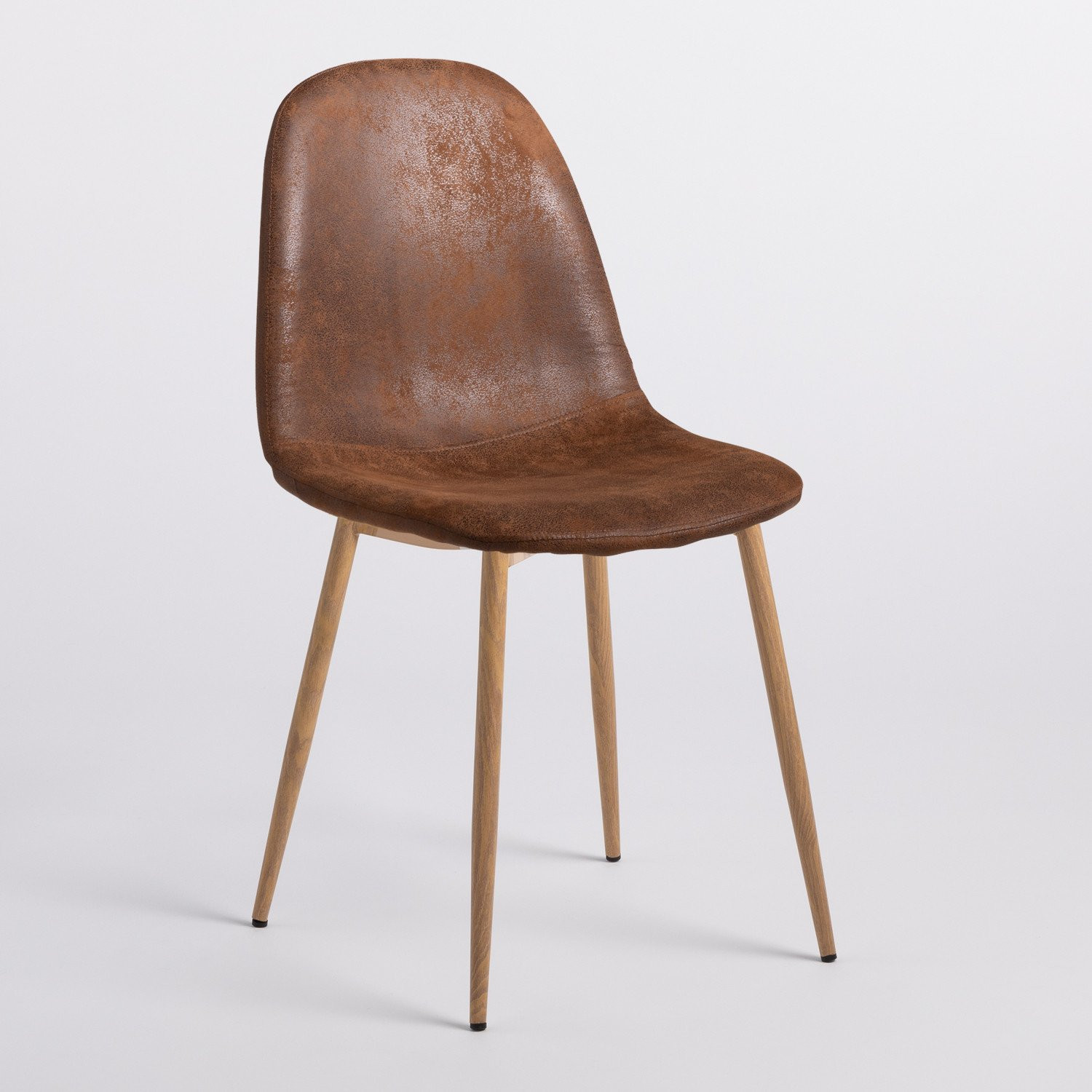 Chaise simili cuir marron vintage et pieds bois naturel Kinze