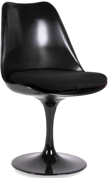 Chaise tulipe pivotante pied aluminium laqué noir et assise tissu noir