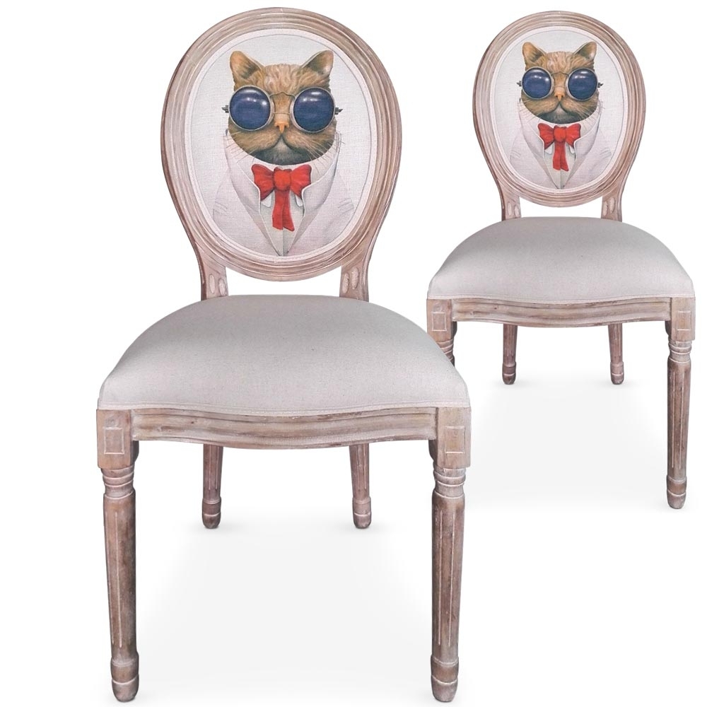 Chaises médaillon Assise Velours Chat Beige | LesTendances.fr