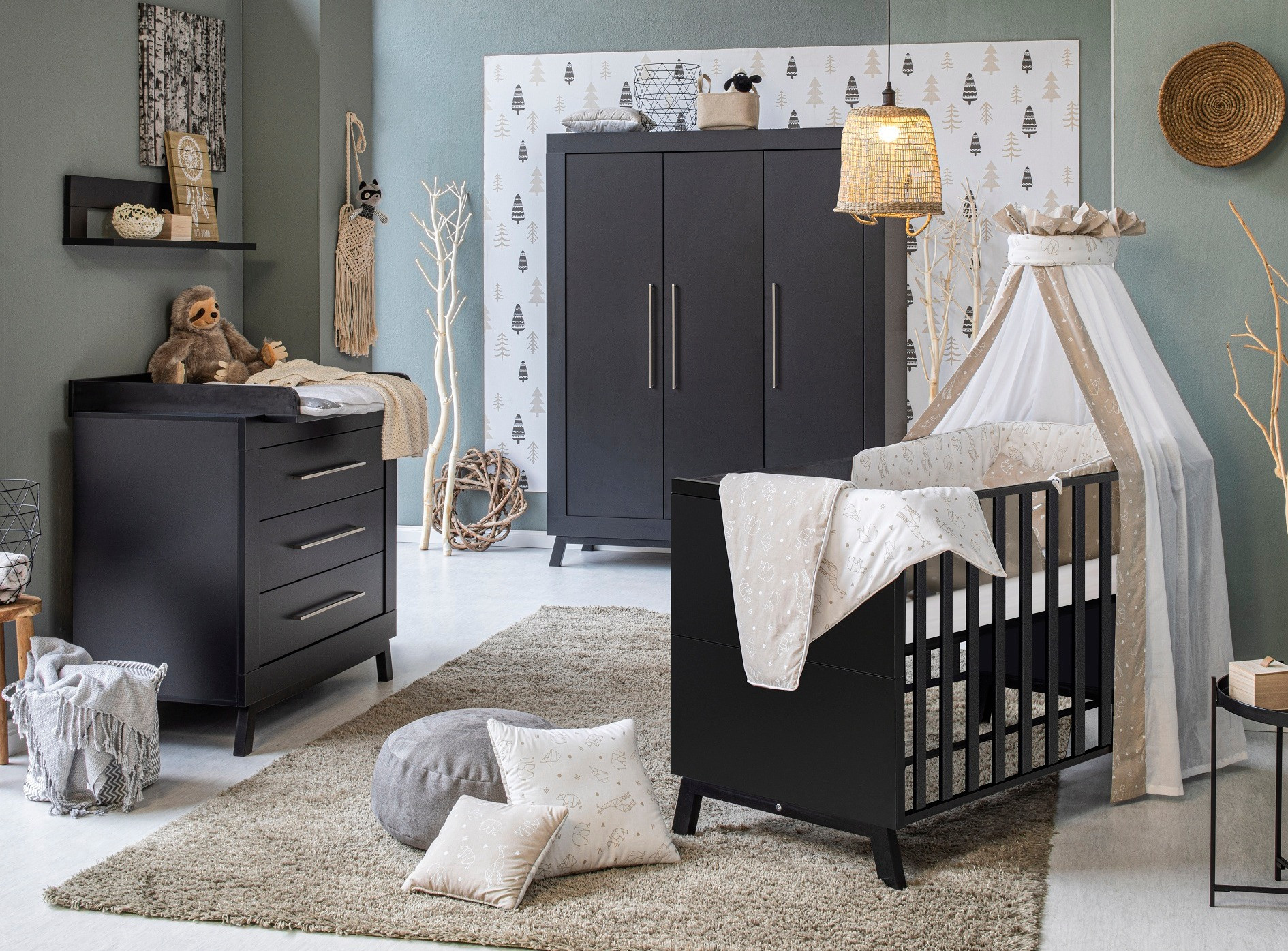 Schardt Chambre Bebe Miami Lit 70x140 Cm Commode Et Armoire 3 Portes Bois Noir Lestendances Fr