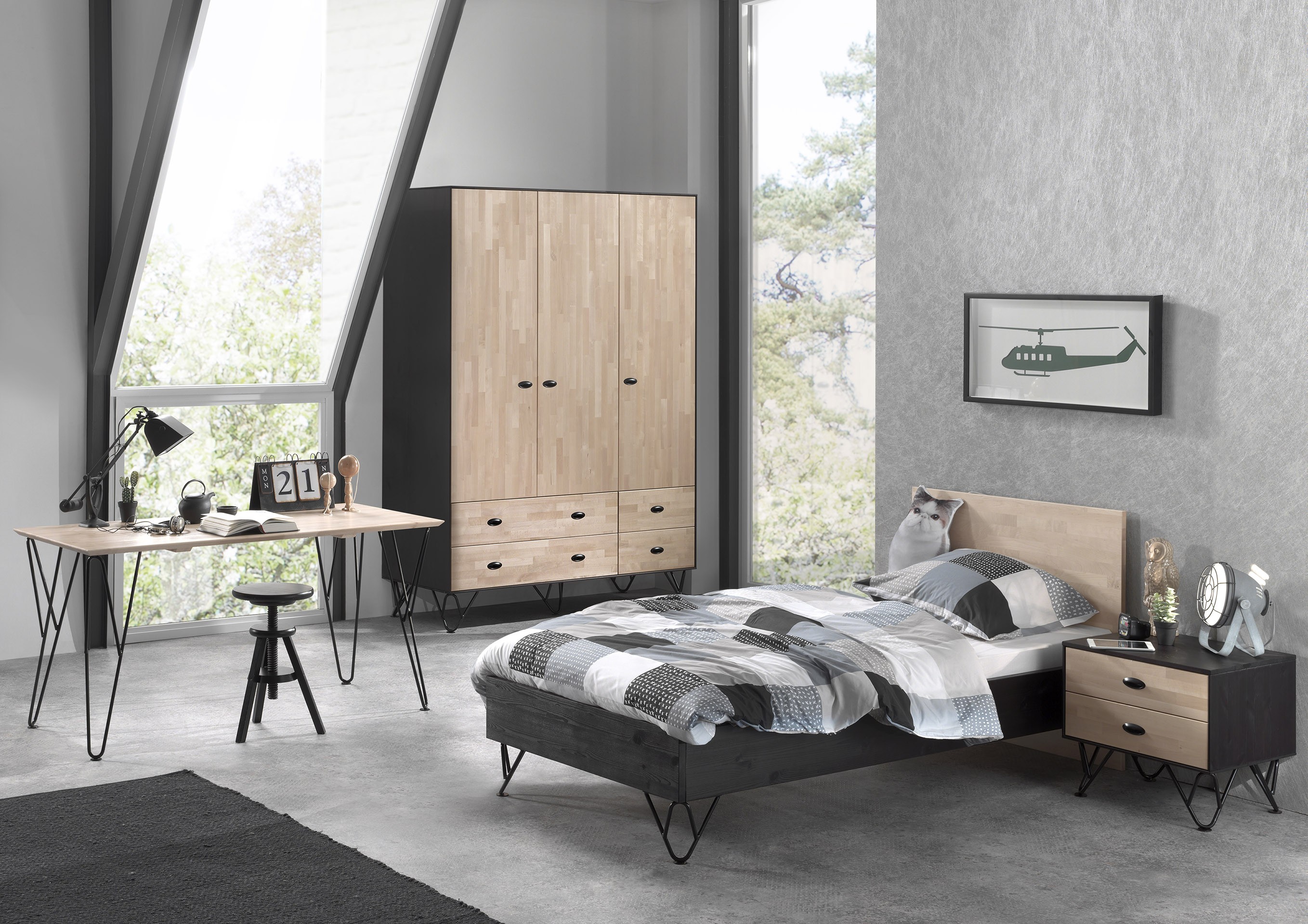 Vipack Chambre Enfant 4 Pieces Bois Massif Clair Et Gris Arna 90x200 Cm Lestendances Fr