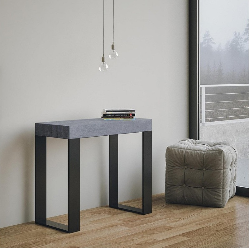 Console extensible bois gris effet béton Asis 90/300 cm | LesTendances.fr