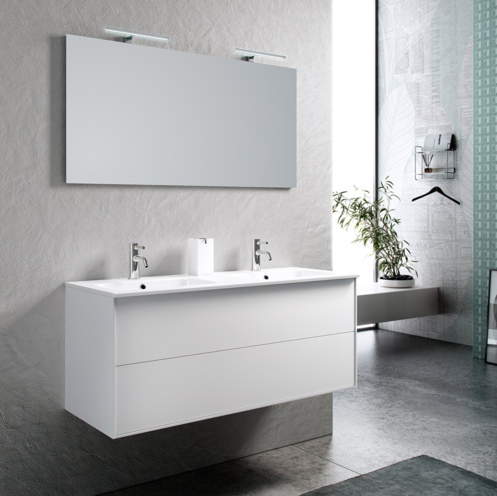 Design Italie - Ensemble Meuble De Salle De Bain 2 Tiroirs Laqué Blanc ...