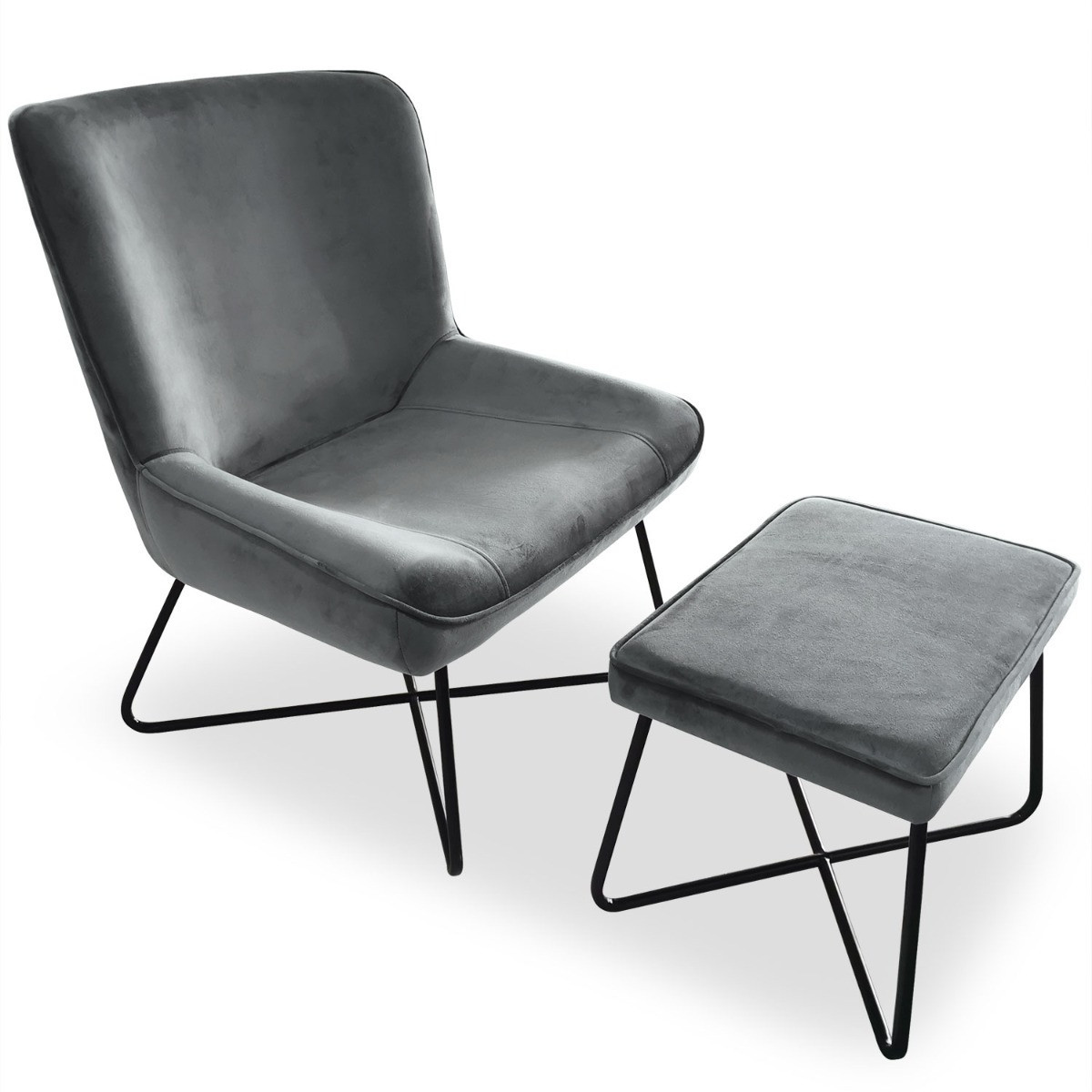 Fauteuil Avec Repose Pieds Velours Gris Et Metal Noir Souba Lestendances Fr