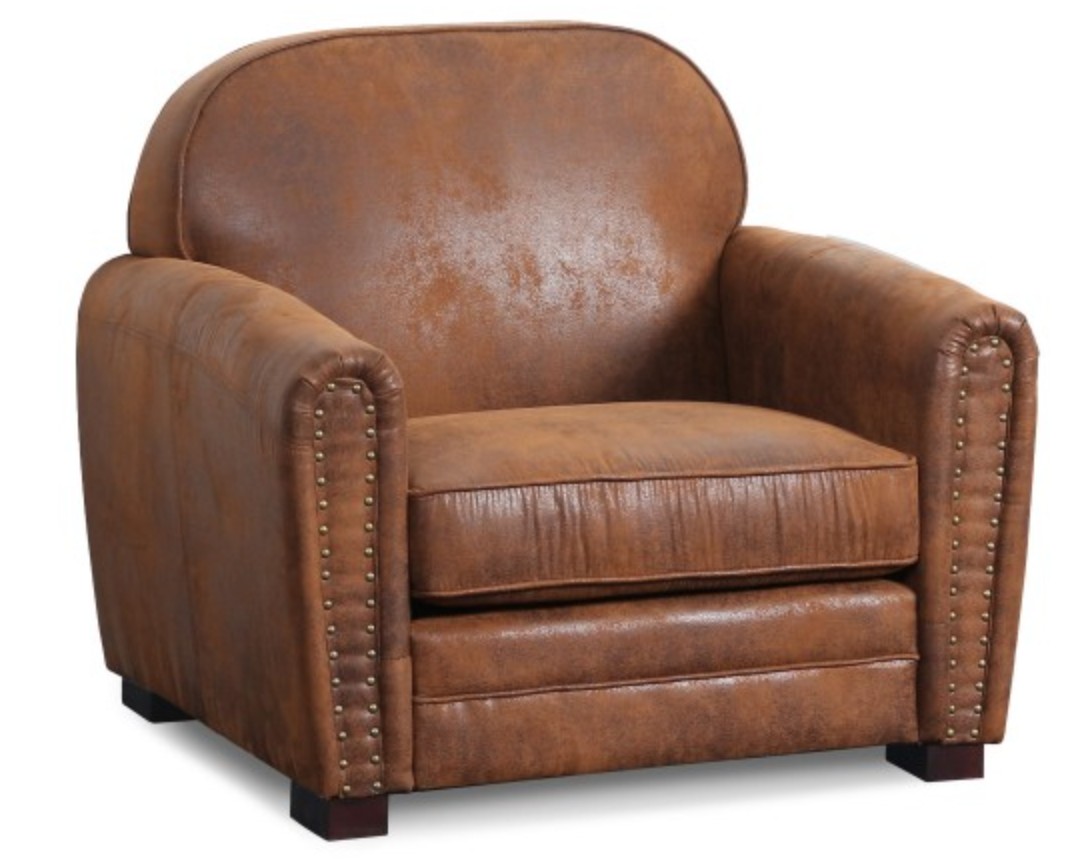 Fauteuil Club tissu marron vintage Havane LesTendances.fr