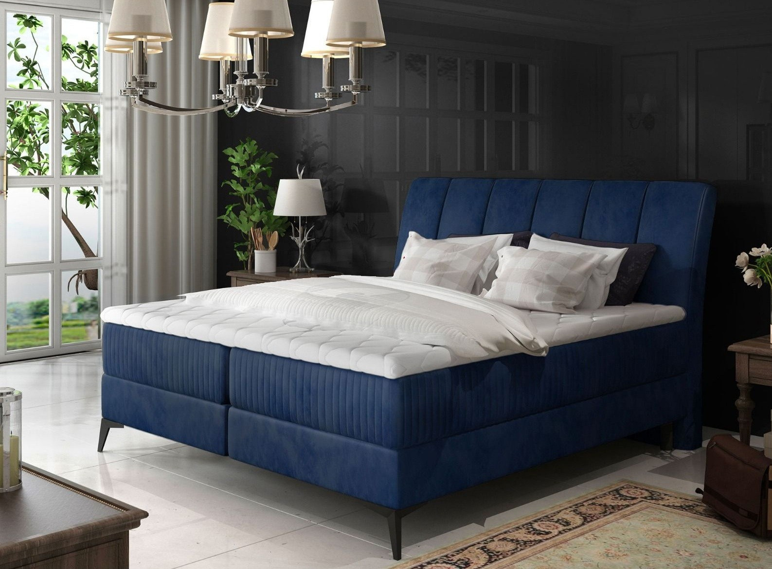 Lit coffre avec matelas velours bleu Erato 140x200 cm | LesTendances.fr