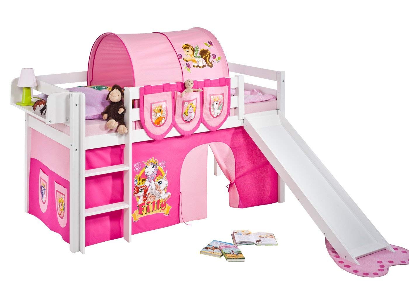 Disney Filly Lit Mezzanine Blanc Avec Toboggan Et Rideau Rose Filly 90x190 Cm Etagere Sans Etagere Tunnel Sans Tunnel Sommier Sans Sommier Sans Matelas Pochettes Sans Pochettes Lestendances Fr