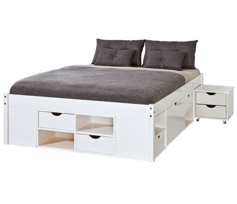  Lit  multi rangement pin  massif blanc Jam 140x190 cm 