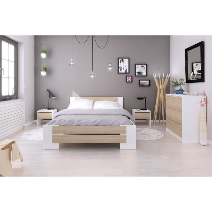 MAO Chambre adulte complete - Contemporain - Blanc mat et décor chene