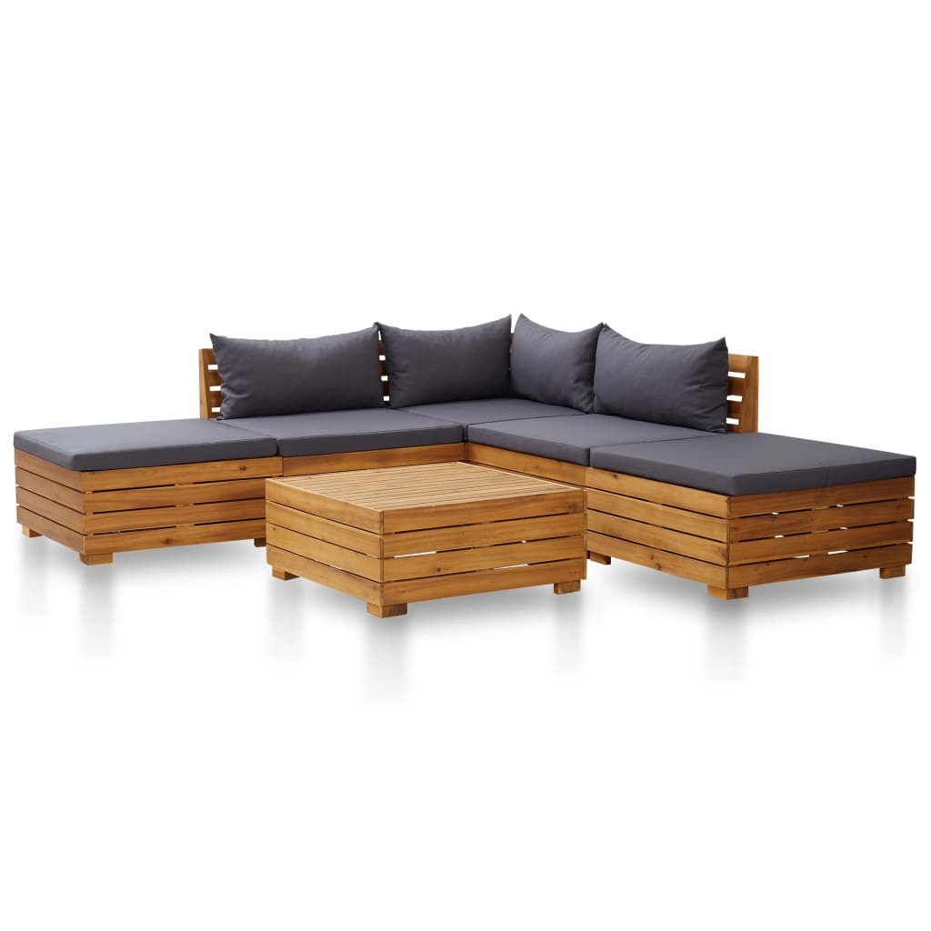 Salon de jardin 6 pcs avec coussins Bois d'acacia Gris foncé