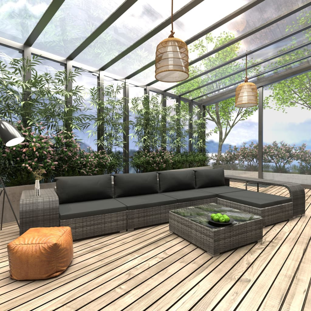 Salon de jardin 8 pcs avec coussins Résine tressée Gris | LesTendances.fr