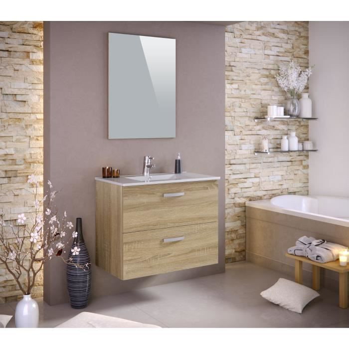 STELLA Ensemble salle de bain simple vasque avec miroir L 80 cm - Décor