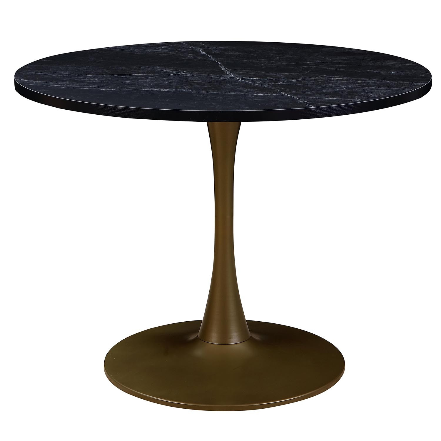 Table à manger ronde bois effet marbre noir et bronze Kandra