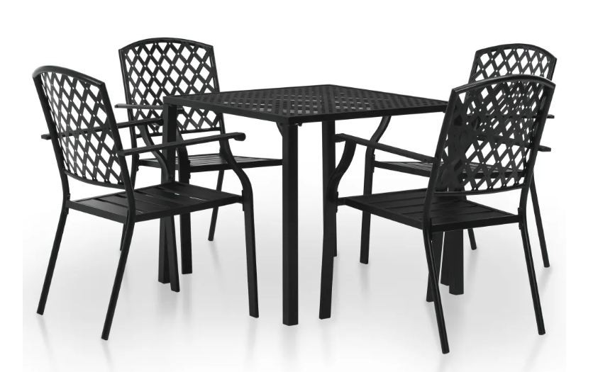 Home  Table carrée et 4 chaises de jardin métal noir Lovely