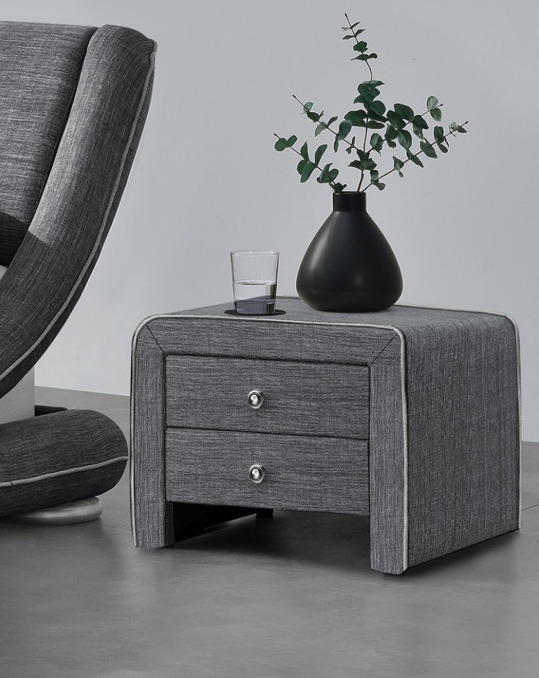 Table de chevet 2 tiroirs tissu gris foncé liseré Sleepa | LesTendances.fr