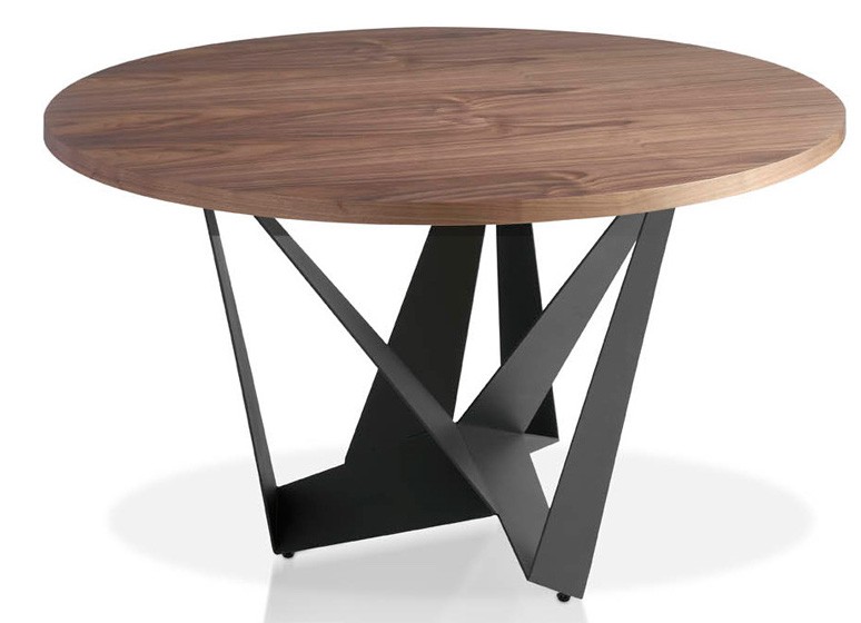 Designer - Table ronde bois laqué et pieds acier ...