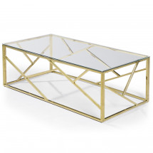 Table Basse Charlize Rectangulaire Inox Dore Et Verre Transparent