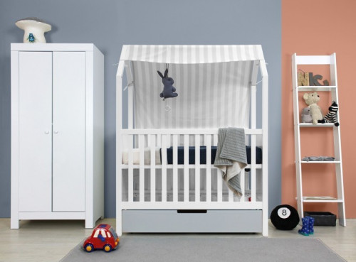 Bopita Tente Tissu Blanc Et Beige Pour Lit Bebe My First House Lestendances Fr